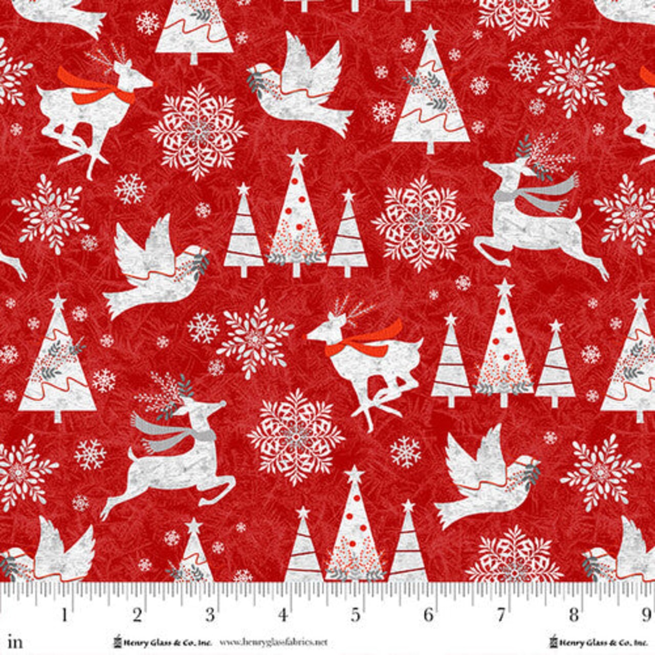 Fabric Henry Glass Red Winter Motifs Blizzard Fun by the Quarter Yard 2052-88